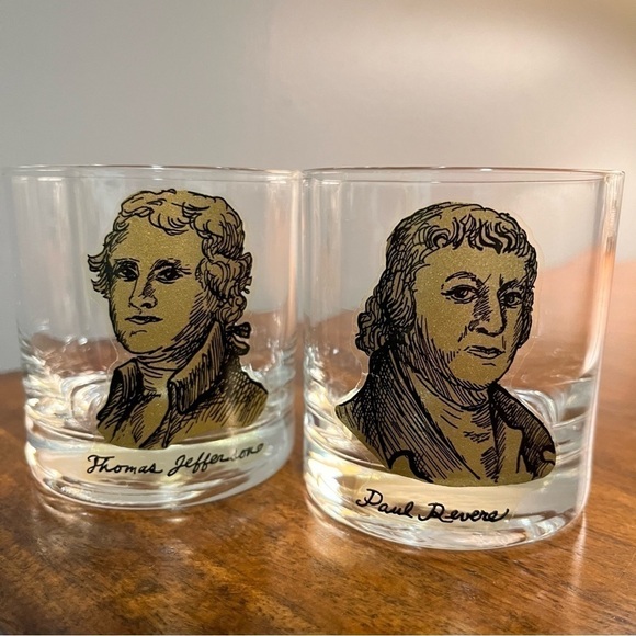 Paul Revere and Thomas Jefferson whiskey glasses. - Picture 1 of 5